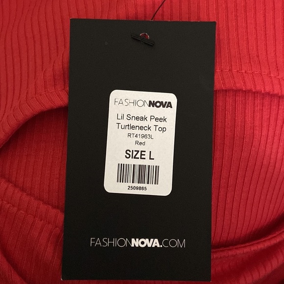Fashion Nova Lil Sneak Peek Turtleneck Top Red Long Sleeve Size L - Picture 8 of 11